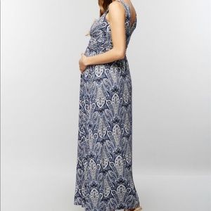 A Pea in the Pod blue paisley maternity maxi